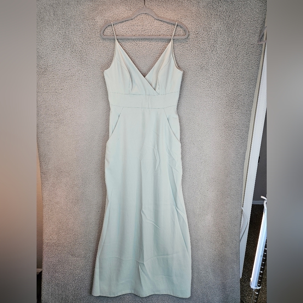After Six Maxi Dress Womens Sz 10 Willow Green Crepe Pockets Cross Over Front - Picture 2 of 13